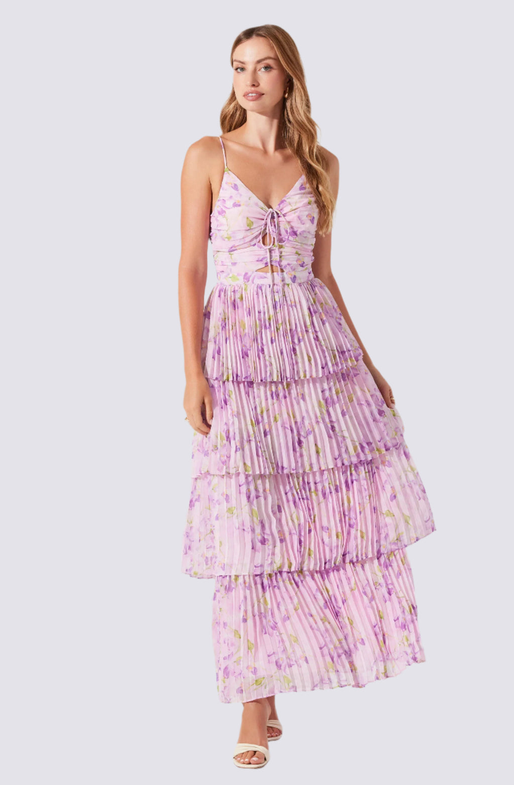 Astr The Label | Daytona Pleated Floral Maxi Dress in Lilac Floral