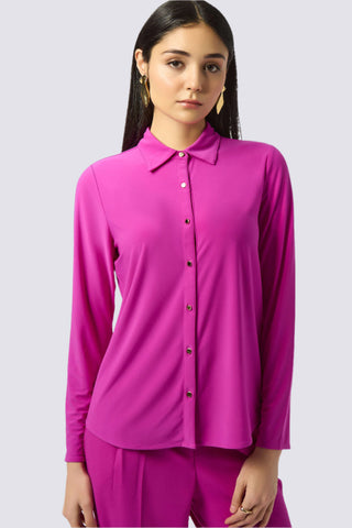 SILKY KNIT BUTTON-FRONT STRAIGHT BLOUSE