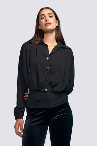 2pc Crop Chiffon Blouse with Jewel Buttons and Jersey Tank