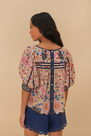 SUPERBLOOM TAPESTRY CREAM SQUARE NECKLINE BLOUSE