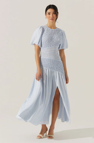 THEONI SMOCKED ASYMETRIC DRESS