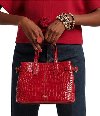 AMALIE TOTE CROCK EMBOSS RED LEATHER BAG