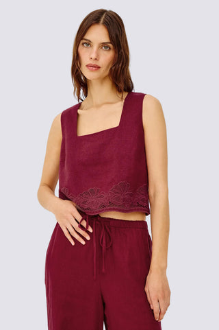 AKIRA TOP - BERRY HIBISCUS EMBROIDERY
