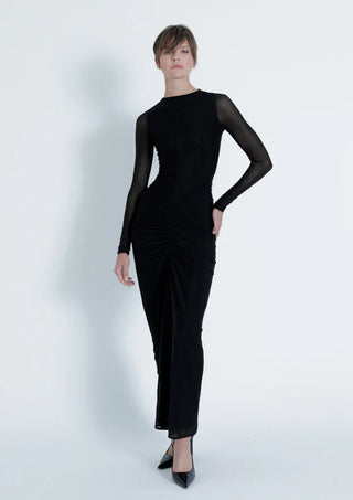 Ariana Solid Mesh Maxi Dress