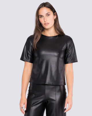 EXTENDED VEGAN LEATHER SS TOP