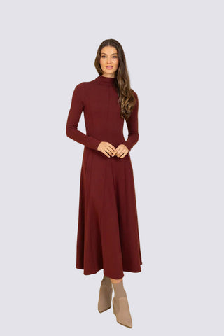 Cotton Jersey Mock Neck Gored Dress