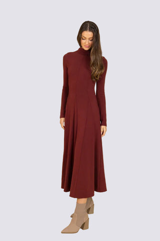 Cotton Jersey Mock Neck Gored Dress