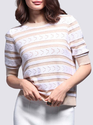 COTTON CASHMERE STRIPED POINTELLE SSLV CREW