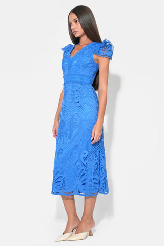 Daisy Cap Sleeve Scallop Lace Midi Dress