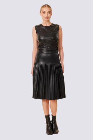 Faux Leather Pleated Midi Skirt