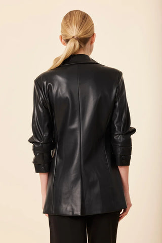 Faux Leather Ruched Sleeve Blazer