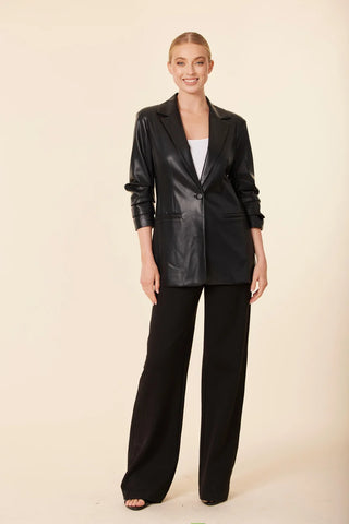 Faux Leather Ruched Sleeve Blazer