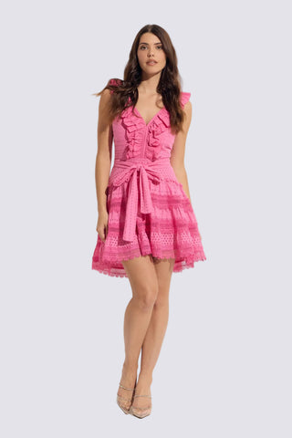Front Ruffle Horizontal Eyelet Short Dress