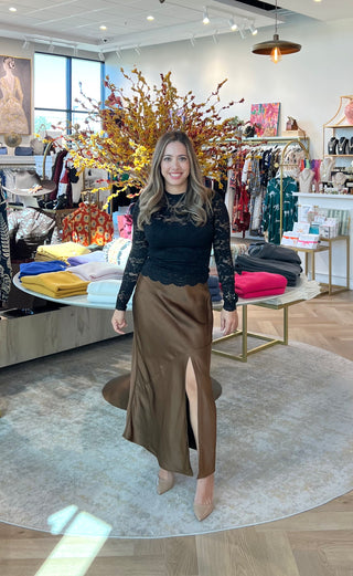 Satin Slit Front Skirt