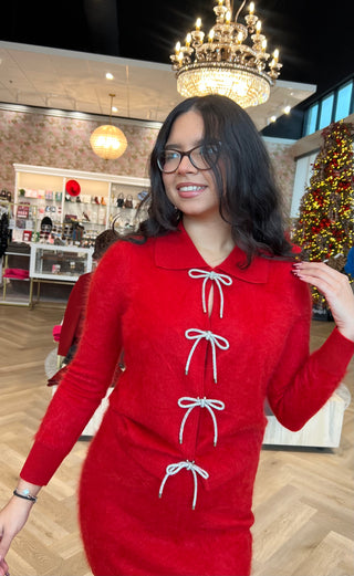 Brushed Cashmere Cardigan with Sparkle Bow