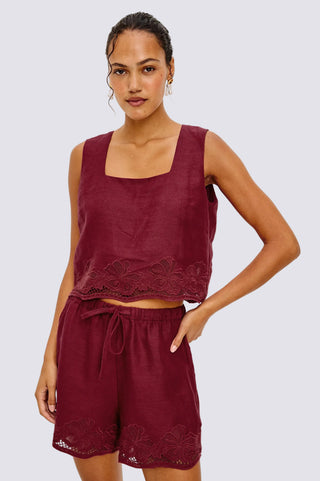 JENNER SHORT - BERRY HIBISCUS EMBROIDERY