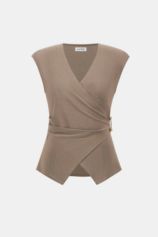 MELANGE SILKY KNIT FITTED WRAP TOP