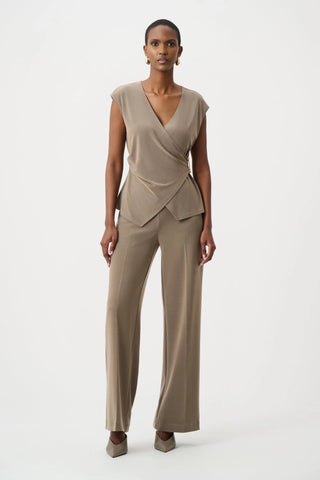 MELANGE SILKY KNIT FITTED WRAP TOP