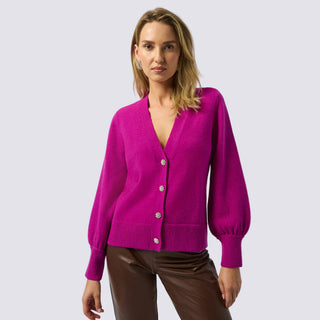 Sweater Knit Cardigan with Puff Sleeves