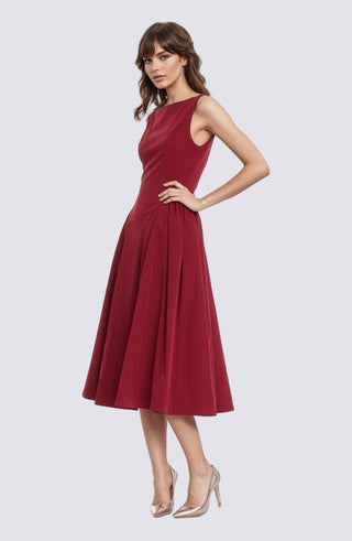 KIRSTEN SLEEVELESS BOATNECK A-LINE MIDI DRESS