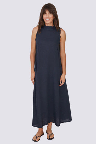 LINEN MOCK NECK MAXI DRESS