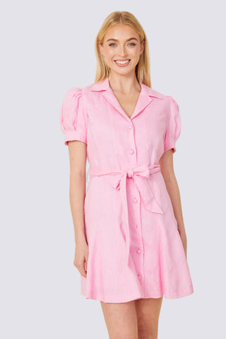LINNEN BELTED PINK DRESS