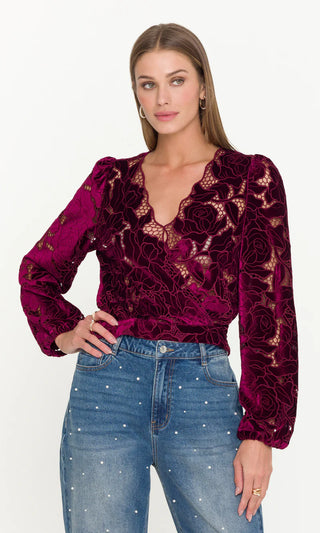 LORALIE VELVET LACE WRAP BLOUSE