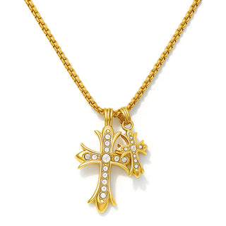 LAZARA DOUBLE CROSS PENDANT NECKLACE