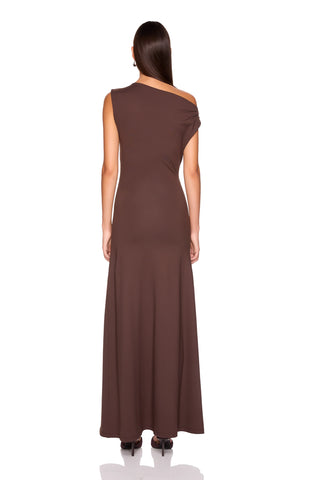One Shoulder Gathered Front Slit Dress
