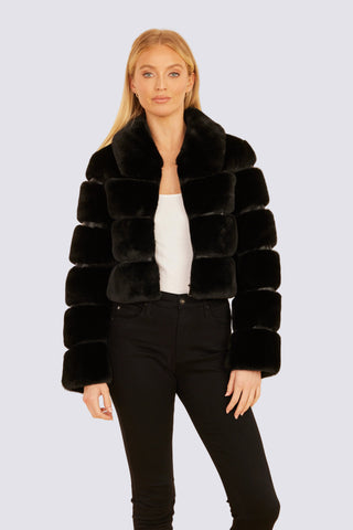 Paneled Faux Fur Vegan Leather Cropped Jacket