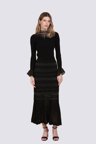 Pointelle Knit Lurex Midi Skirt