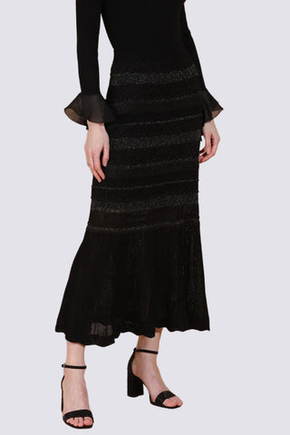 Pointelle Knit Lurex Midi Skirt