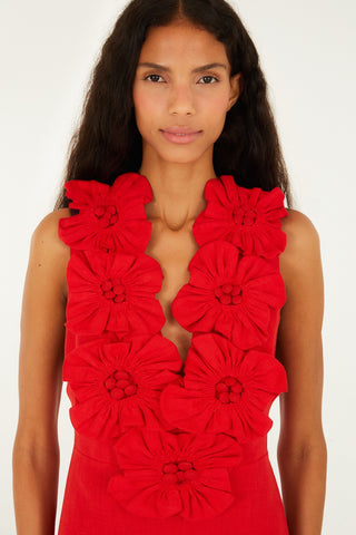 RED SLEEVELESS MIDI DRESS