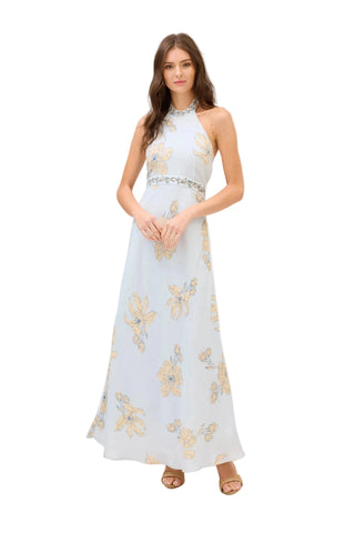 knee length dresses for ladies Aria Backless Satin Maxi Dress in Blue S / Blue