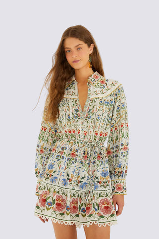 STITCHED GARDEN OFF-WHITE MINI DRESS