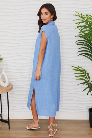 CRINKLE LINEN SLEEVELESS SHIRT DRESS