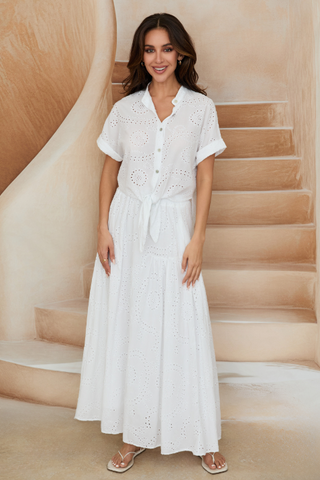 EYELET MAXI SKIRT WITH POCKETS