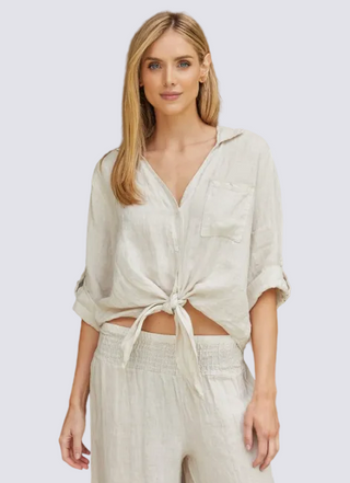 LINEN FRONT TIE BUTTON SHIRT