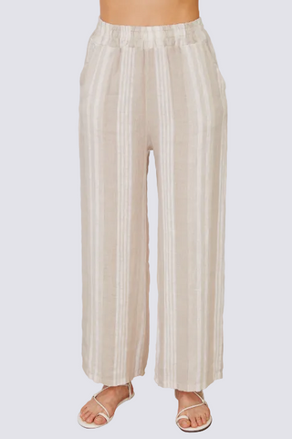 STRIPE FLAT FRONT LINEN PANT