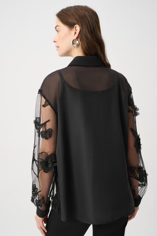 Sheer Textured Flower Appliqué Blouse