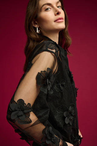 Sheer Textured Flower Appliqué Blouse