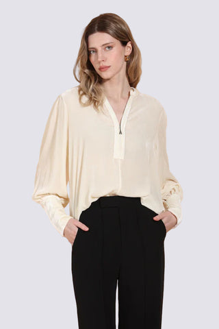 Silk Velvet Blouse with Front Zipped Opening