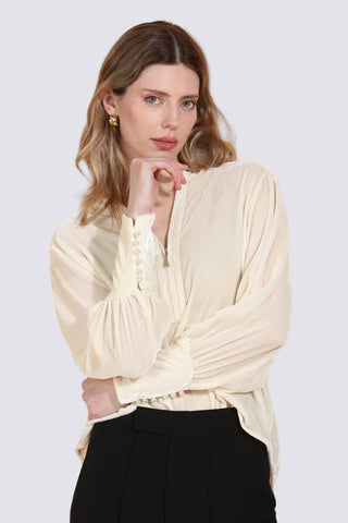 Silk Velvet Blouse with Front Zipped Opening