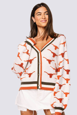 TEXAS KNIT IN MASCOT RHINESTONE CARDIGAN