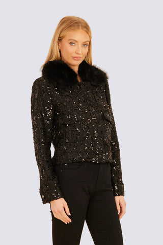 TRIMMED SEQUIN JACKET
