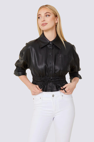 VEGAN LEATHER CROPPED SHIRT