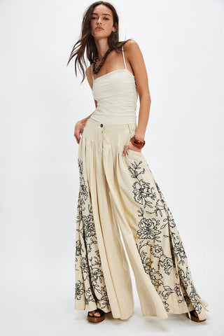 WHAT YOU KNOW EMBROIDERED WIDE-LEG PANTS