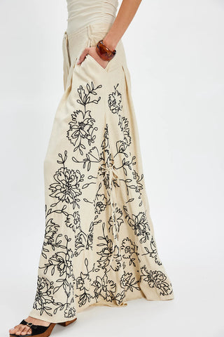 WHAT YOU KNOW EMBROIDERED WIDE-LEG PANTS