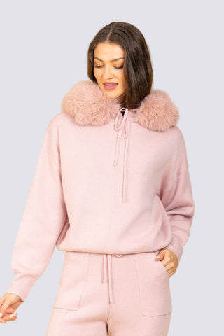 Hooded Sweater with Faux Fur Trim