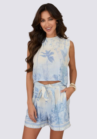 TROPICAL PALM TREE BACK TIE CROP TOP